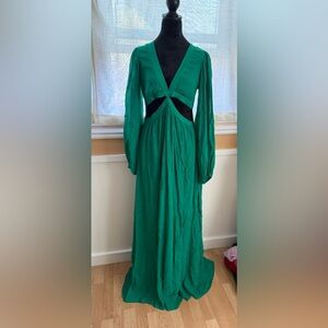 SIDE CUT OUT BALLOON SLEEVE DRESS IN GREEN